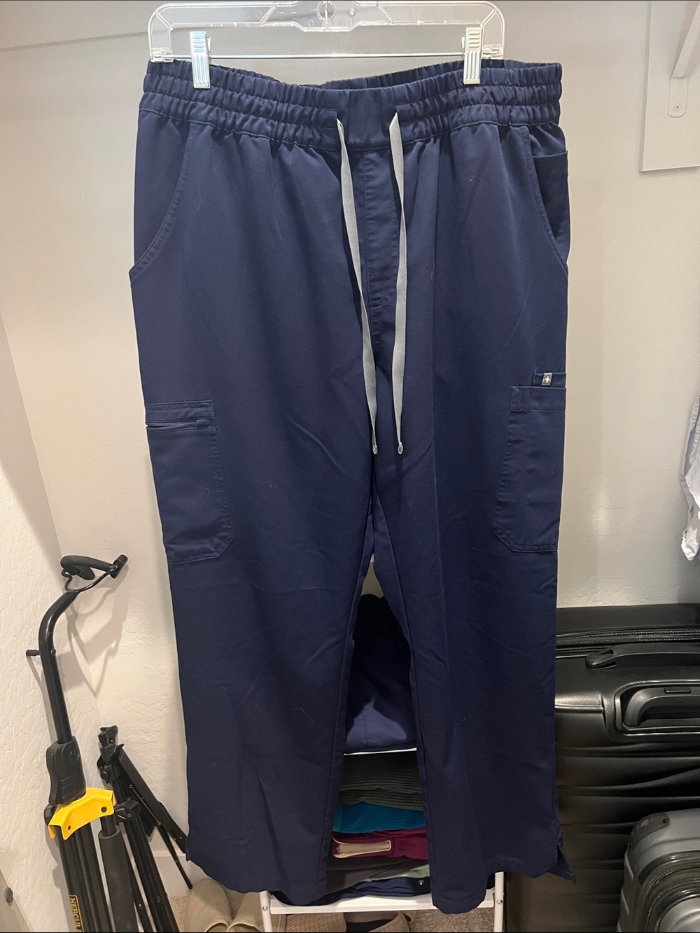 Figs Navy Straight-Leg Scrub Pants with Gray Drawstring
